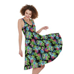 Psychedelic Hawaiian Flower Print Women's Sleeveless Dress