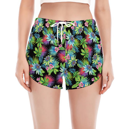 Psychedelic Hawaiian Flower Print Women's Split Running Shorts