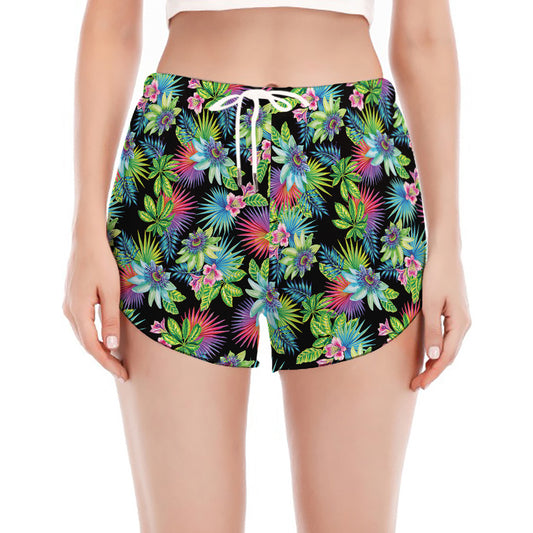 Psychedelic Hawaiian Flower Print Women's Split Running Shorts