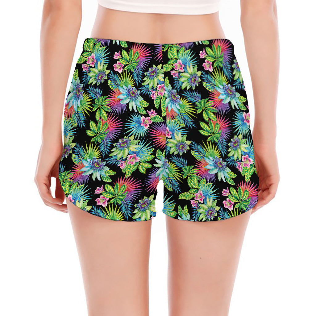 Psychedelic Hawaiian Flower Print Women's Split Running Shorts