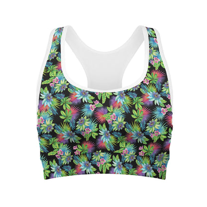 Psychedelic Hawaiian Flower Print Women's Sports Bra