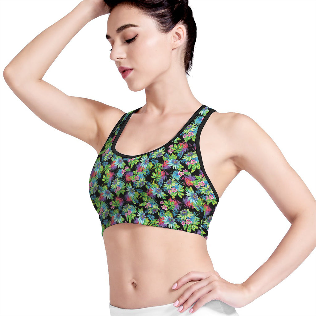 Psychedelic Hawaiian Flower Print Women's Sports Bra