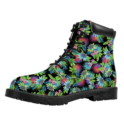 Psychedelic Hawaiian Flower Print Work Boots
