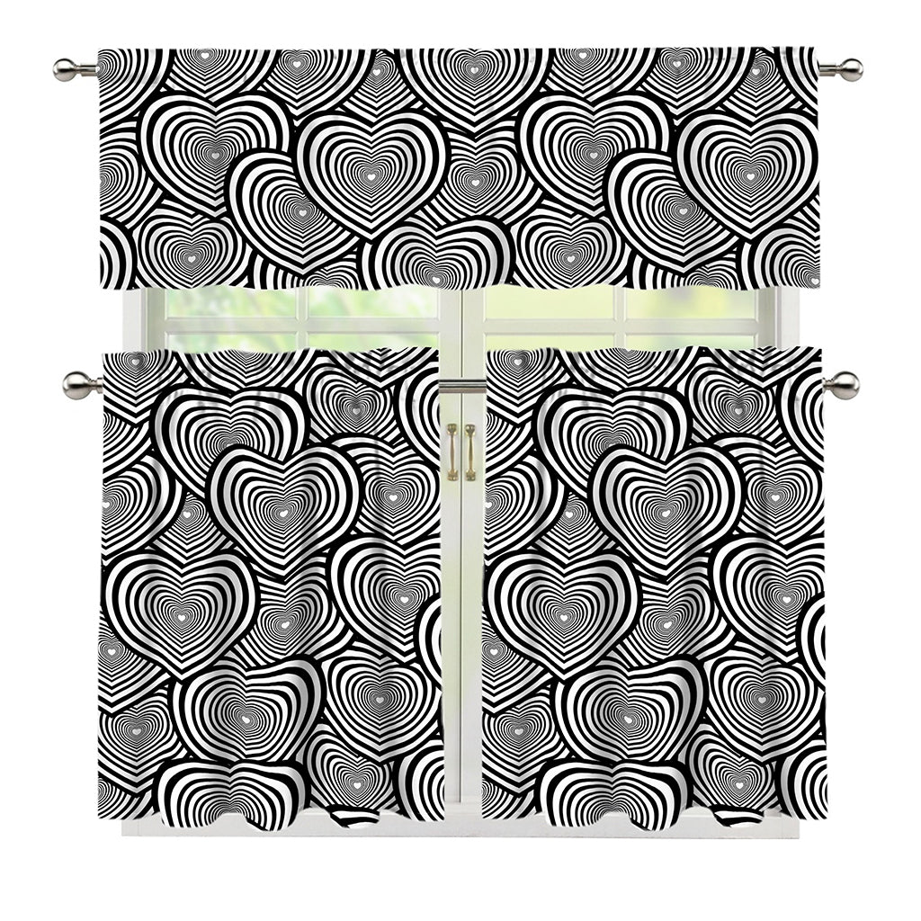 Psychedelic Heart Pattern Print 3 Piece Kitchen Curtains
