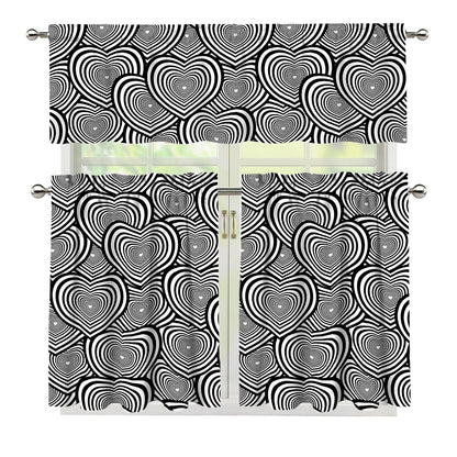 Psychedelic Heart Pattern Print 3 Piece Kitchen Curtains