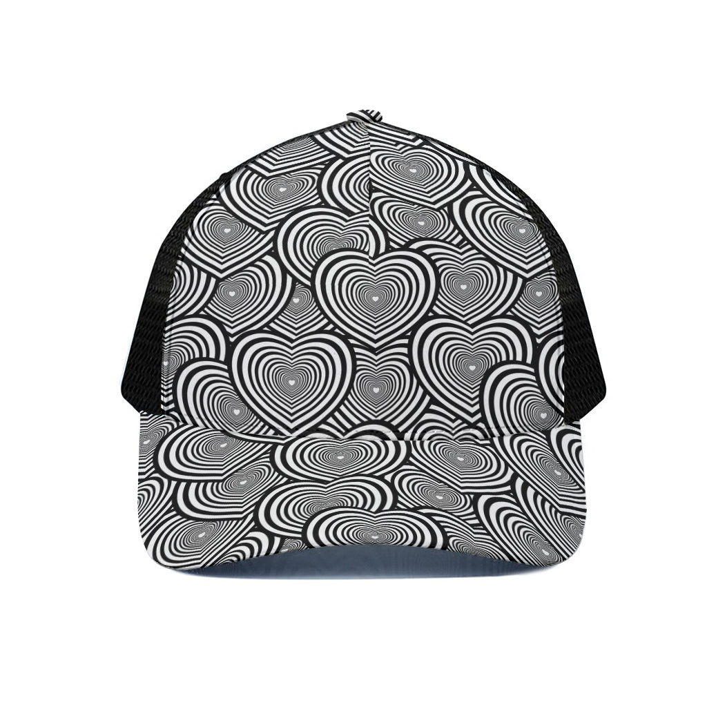 Psychedelic Heart Pattern Print Black Mesh Trucker Cap