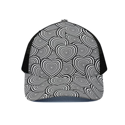 Psychedelic Heart Pattern Print Black Mesh Trucker Cap