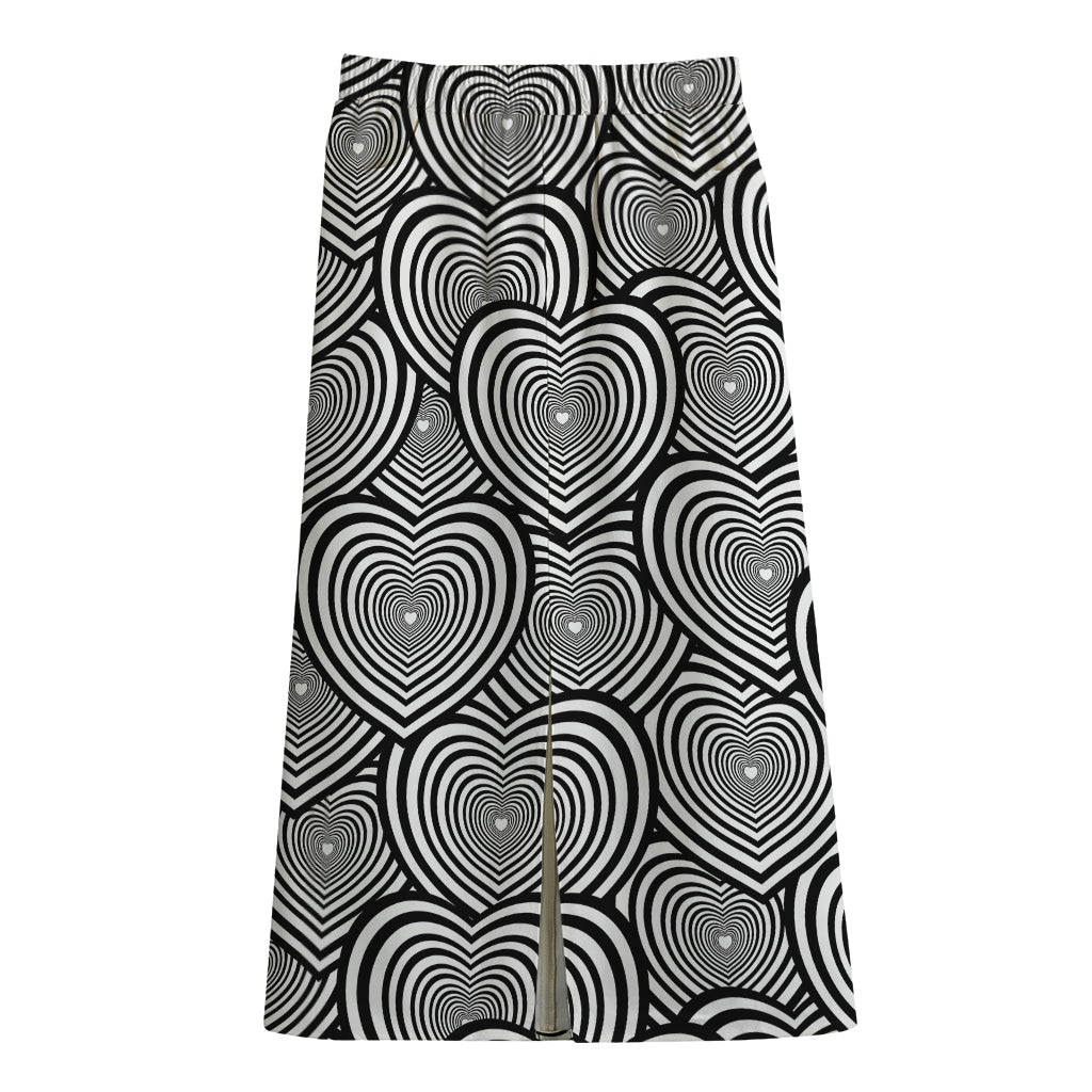 Psychedelic Heart Pattern Print Cotton Front Slit Maxi Skirt