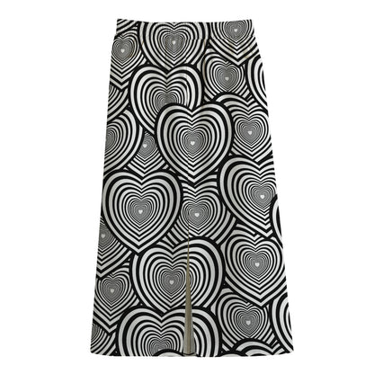 Psychedelic Heart Pattern Print Cotton Front Slit Maxi Skirt
