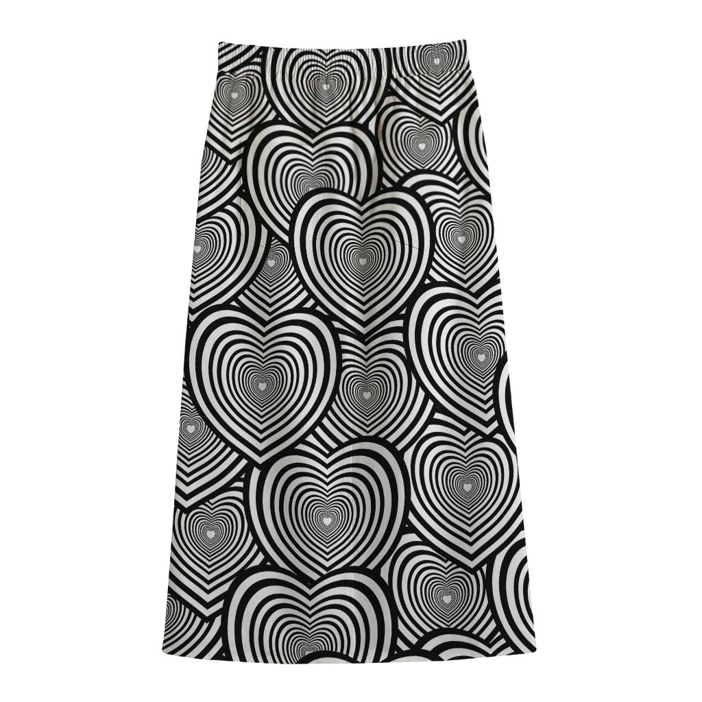 Psychedelic Heart Pattern Print Cotton Front Slit Maxi Skirt