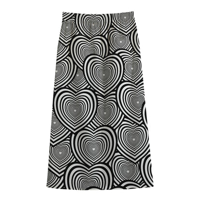 Psychedelic Heart Pattern Print Cotton Front Slit Maxi Skirt
