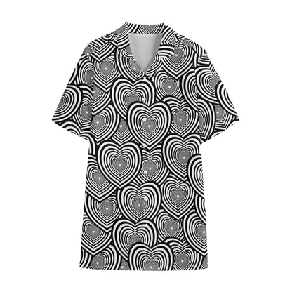 Psychedelic Heart Pattern Print Cotton Hawaiian Shirt