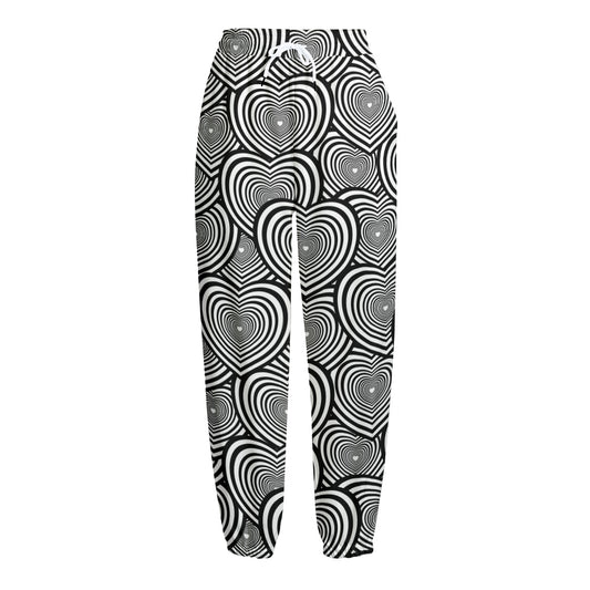 Psychedelic Heart Pattern Print Fleece Lined Knit Pants