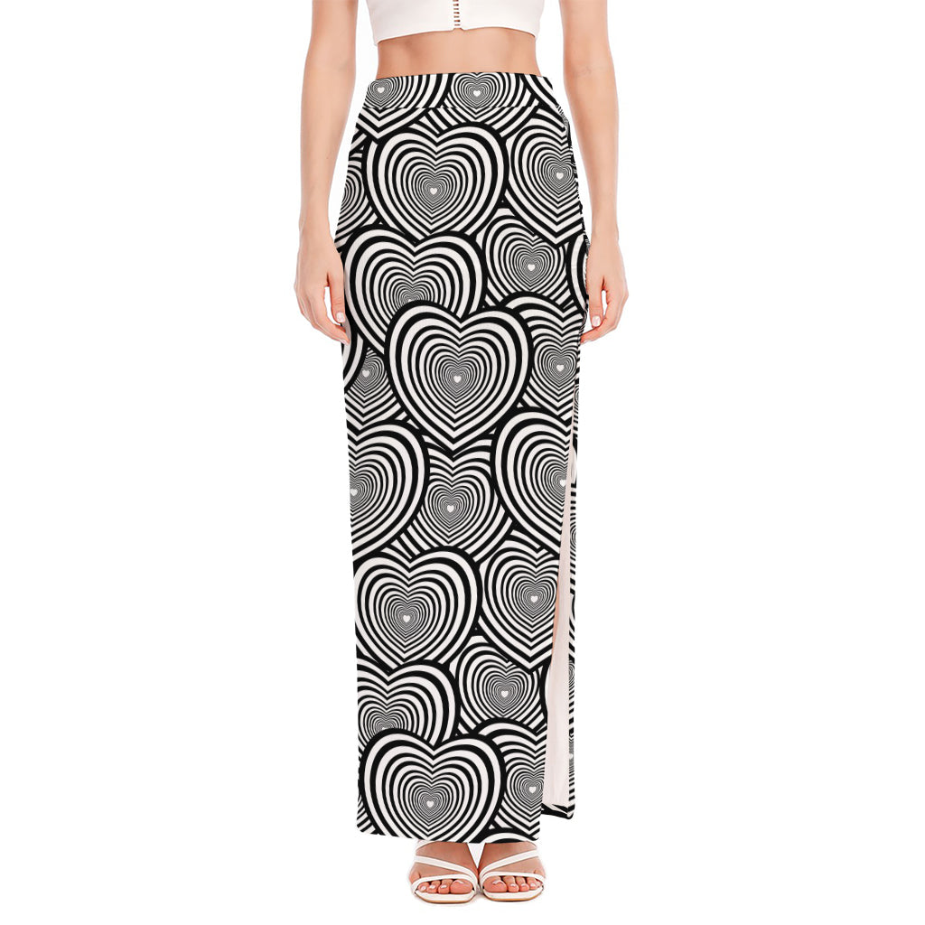 Psychedelic Heart Pattern Print High Slit Maxi Skirt
