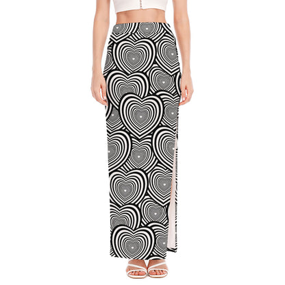 Psychedelic Heart Pattern Print High Slit Maxi Skirt