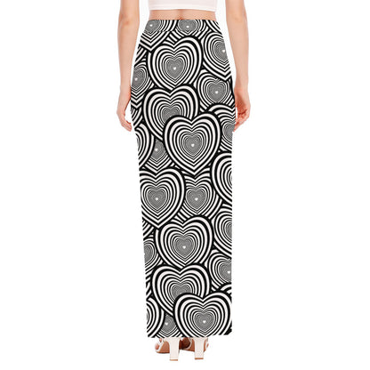 Psychedelic Heart Pattern Print High Slit Maxi Skirt