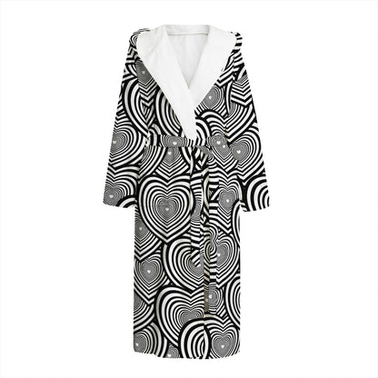 Psychedelic Heart Pattern Print Hooded Bathrobe