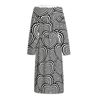 Psychedelic Heart Pattern Print Hooded Bathrobe