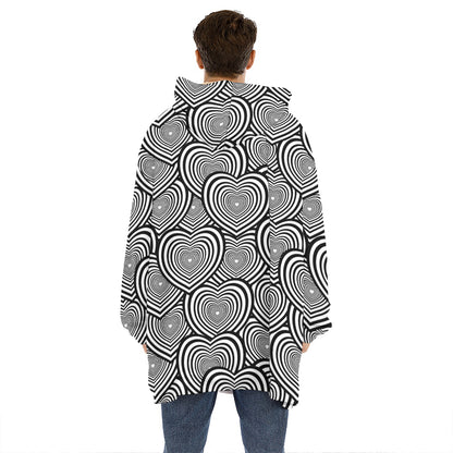 Psychedelic Heart Pattern Print Hoodie Blanket