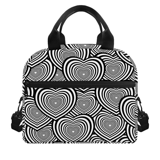 Psychedelic Heart Pattern Print Insulated Lunch Bag