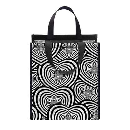 Psychedelic Heart Pattern Print Insulated Lunch Tote