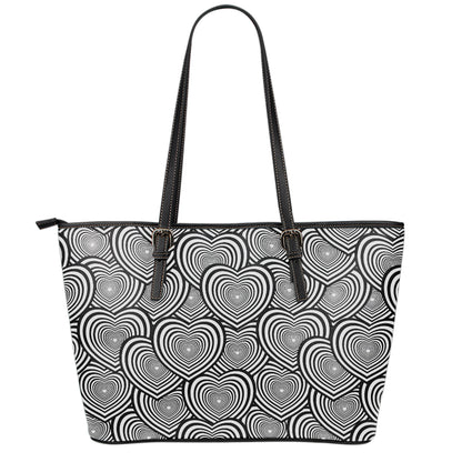 Psychedelic Heart Pattern Print Leather Tote Bag
