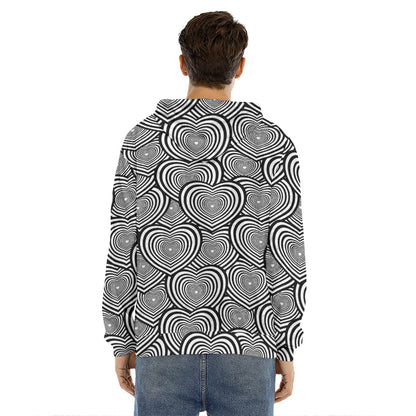 Psychedelic Heart Pattern Print Men's Velvet Pullover Hoodie