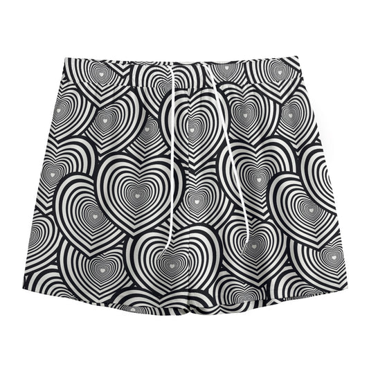 Psychedelic Heart Pattern Print Mesh Shorts