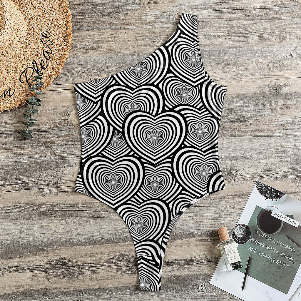 Psychedelic Heart Pattern Print One Shoulder Bodysuit