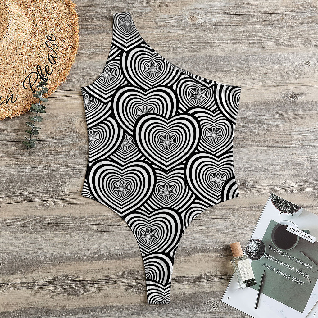 Psychedelic Heart Pattern Print One Shoulder Bodysuit