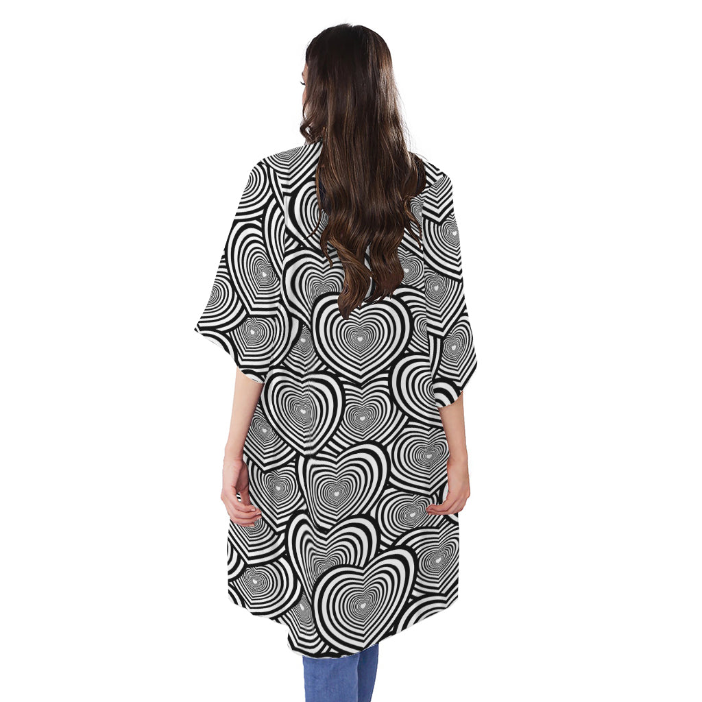 Psychedelic Heart Pattern Print Open Front Beach Cover Up