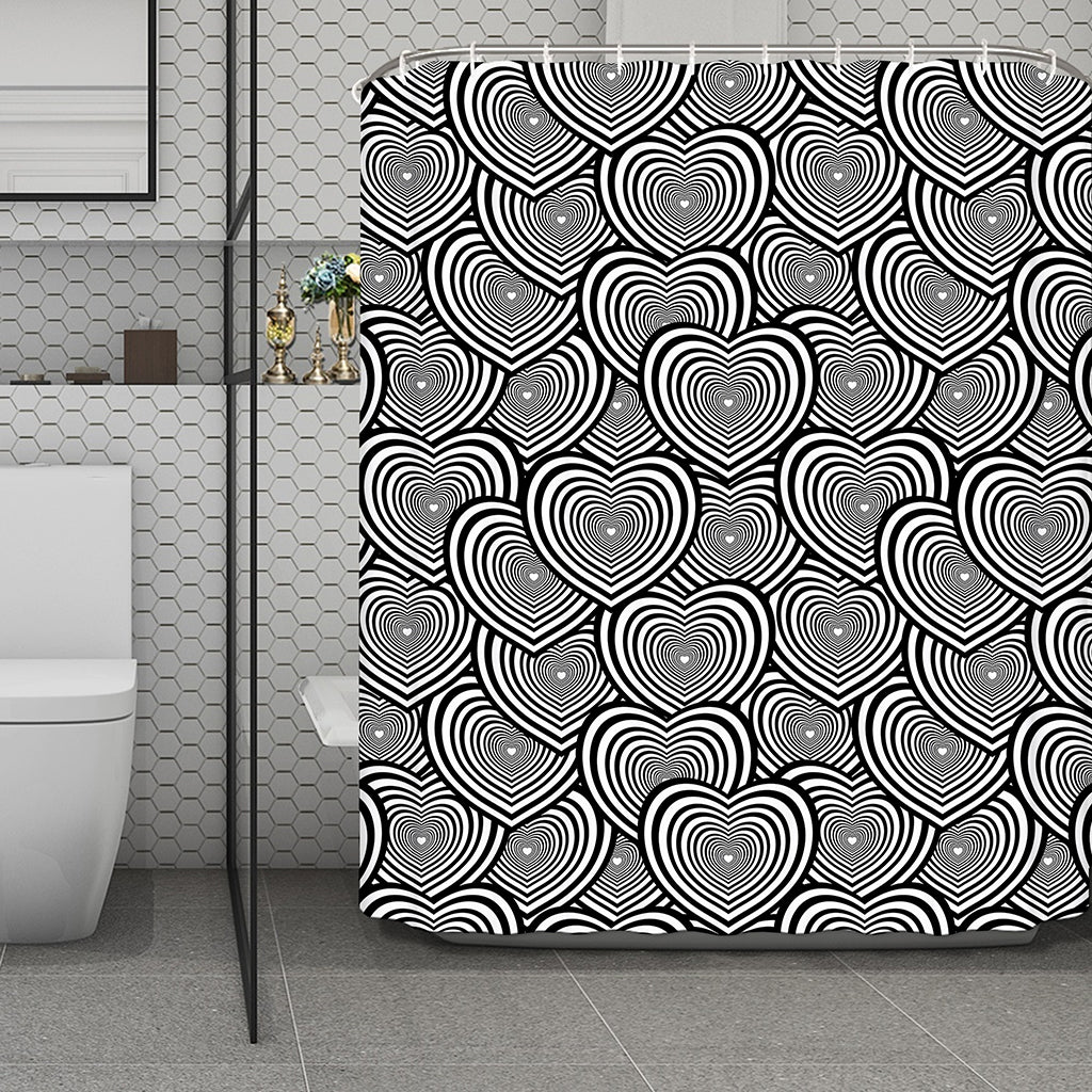 Psychedelic Heart Pattern Print Polyester Shower Curtain