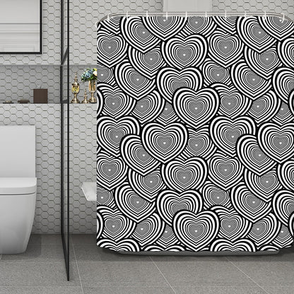 Psychedelic Heart Pattern Print Polyester Shower Curtain