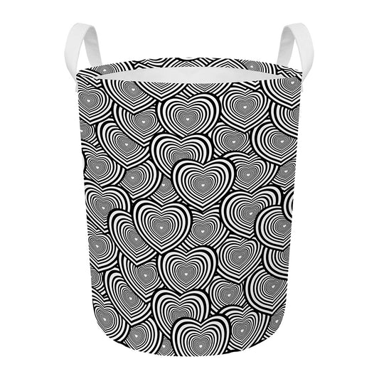 Psychedelic Heart Pattern Print Round Laundry Basket