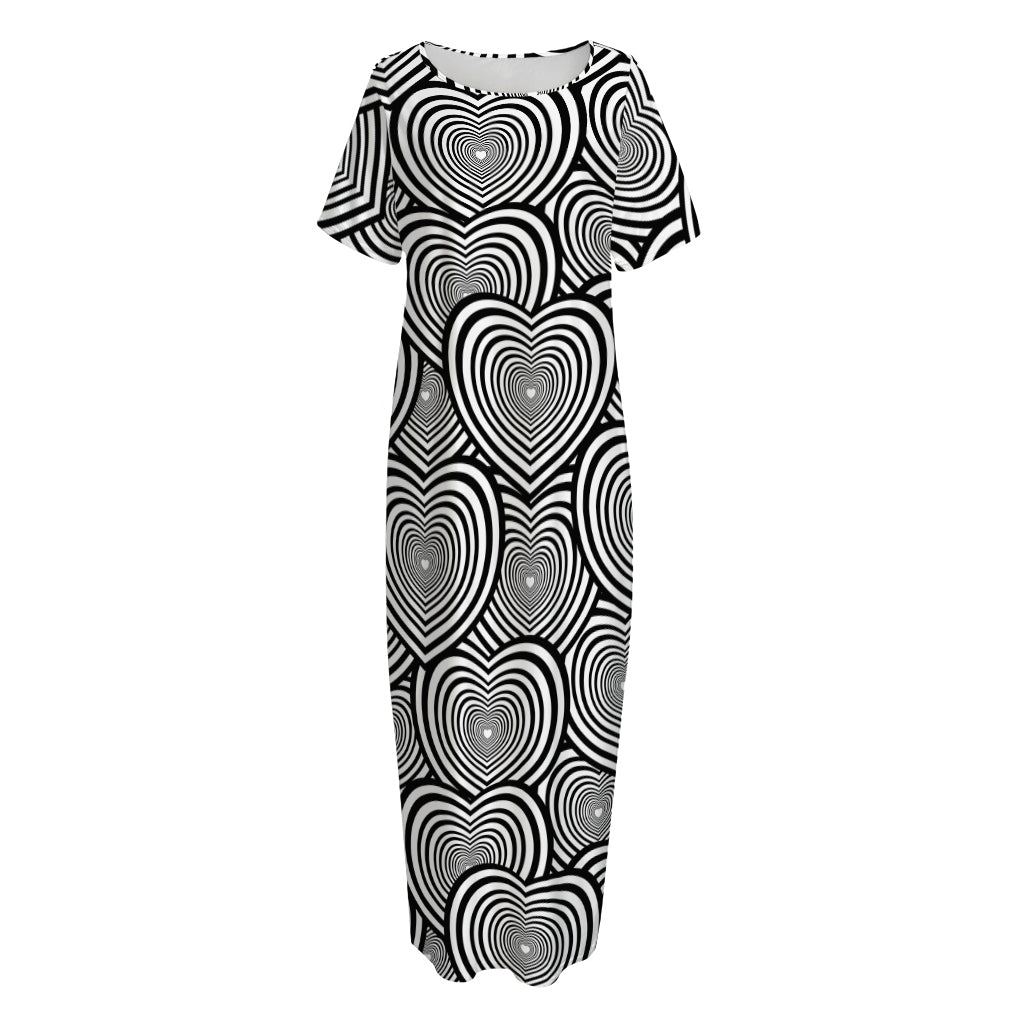 Psychedelic Heart Pattern Print Short Sleeve Long Nightdress