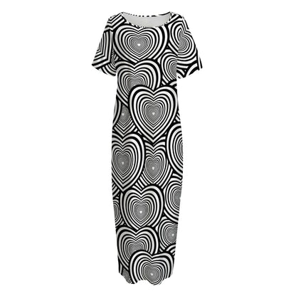 Psychedelic Heart Pattern Print Short Sleeve Long Nightdress