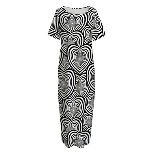Psychedelic Heart Pattern Print Short Sleeve Long Nightdress