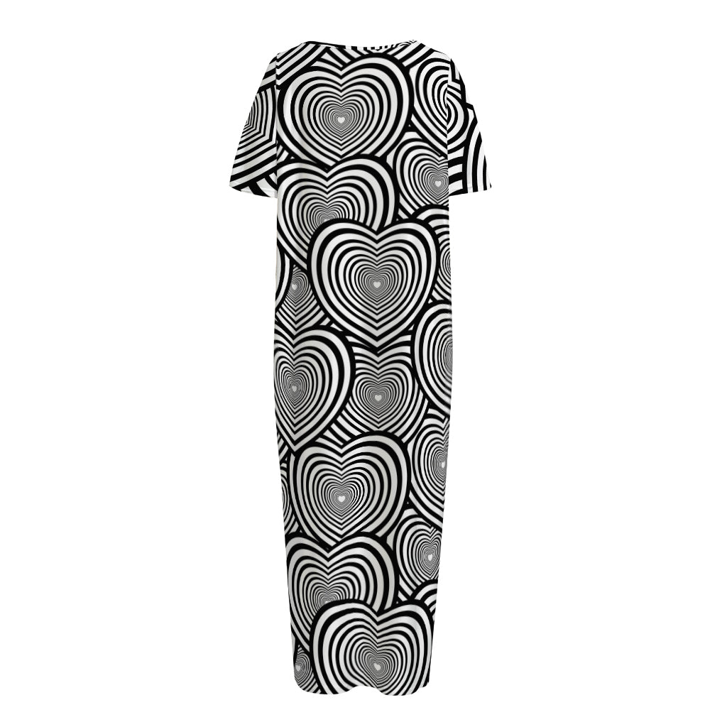 Psychedelic Heart Pattern Print Short Sleeve Long Nightdress