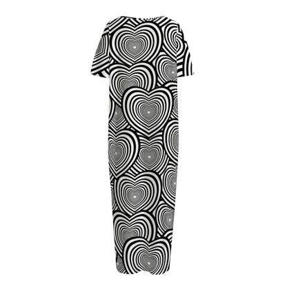 Psychedelic Heart Pattern Print Short Sleeve Long Nightdress