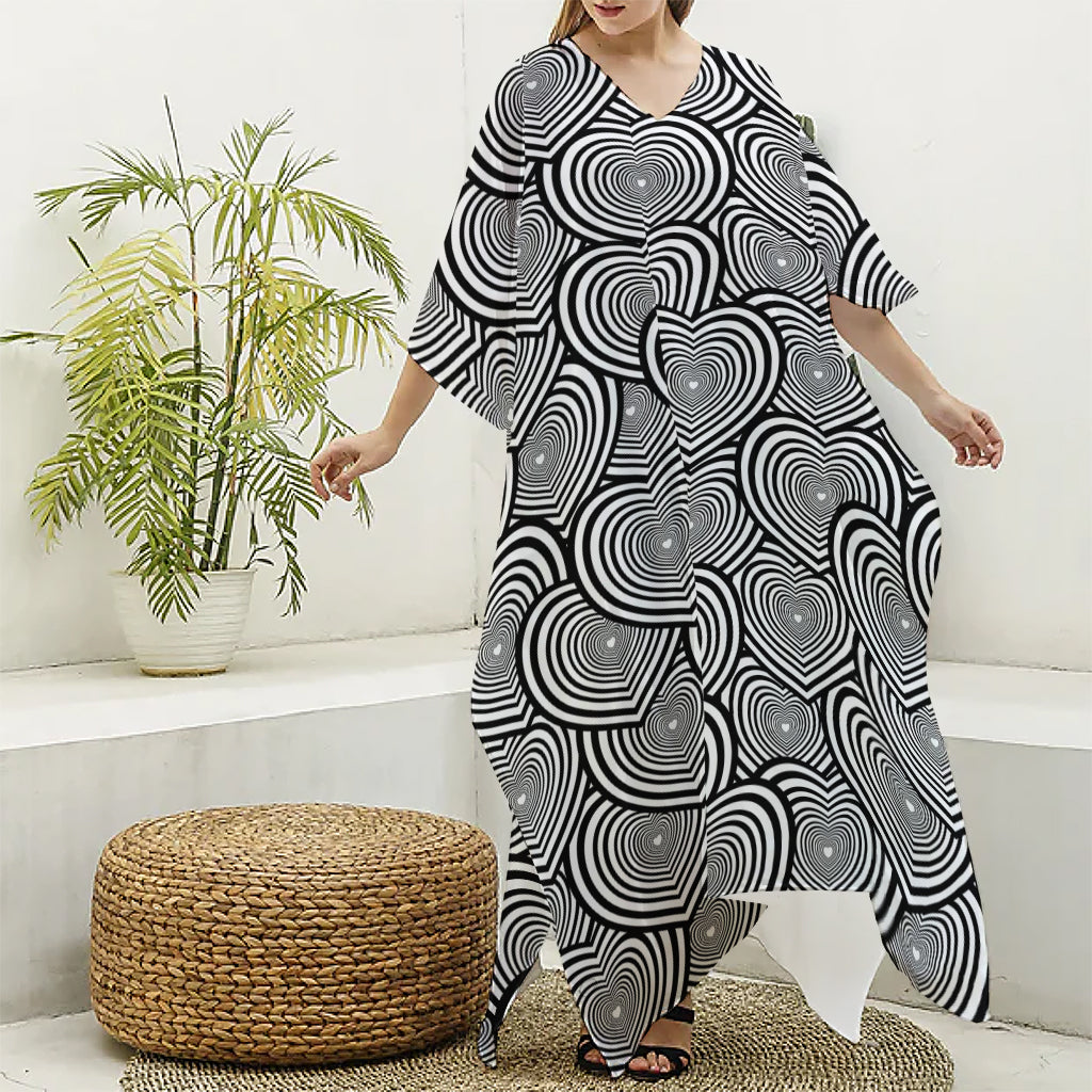 Psychedelic Heart Pattern Print Silk V-Neck Kaftan Dress
