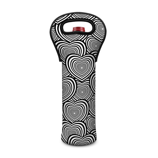 Psychedelic Heart Pattern Print Single Neoprene Wine Tote