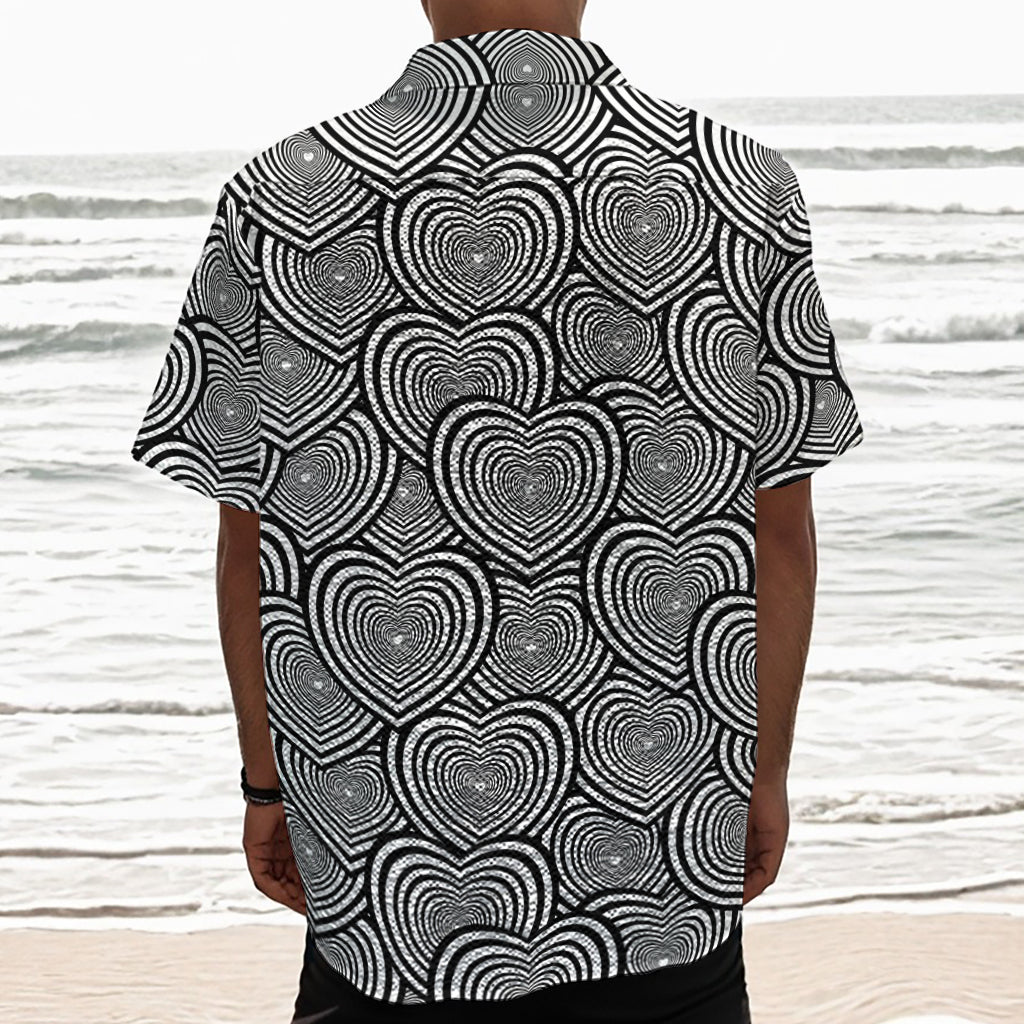 Psychedelic Heart Pattern Print Textured Short Sleeve Shirt