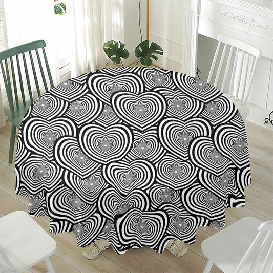 Psychedelic Heart Pattern Print Waterproof Round Tablecloth