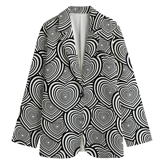 Psychedelic Heart Pattern Print Women's Cotton Blazer