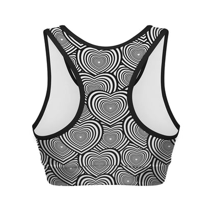 Psychedelic Heart Pattern Print Women's Sports Bra