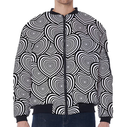 Psychedelic Heart Pattern Print Zip Sleeve Bomber Jacket