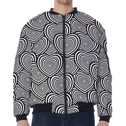 Psychedelic Heart Pattern Print Zip Sleeve Bomber Jacket