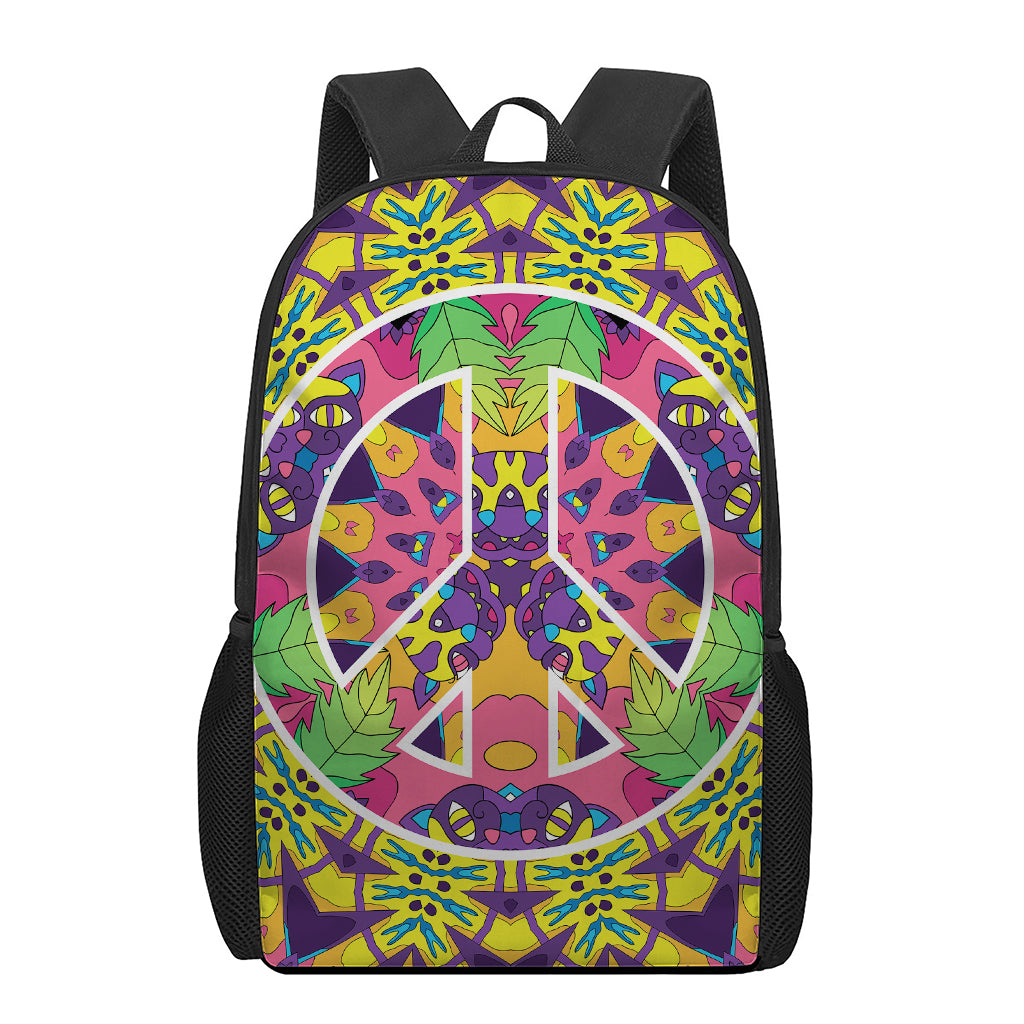 Psychedelic Hippie Peace Sign Print 17 Inch Backpack