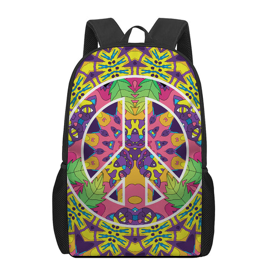 Psychedelic Hippie Peace Sign Print 17 Inch Backpack
