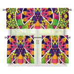 Psychedelic Hippie Peace Sign Print 3 Piece Kitchen Curtains